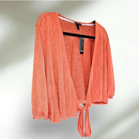New TORRID Plus Size slub shrug 3/4 Sleeve apricot tie Front sweater Size 2X - Picture 7 of 16